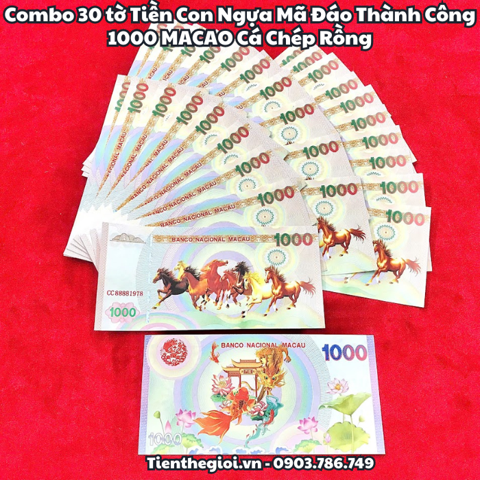 Combo 30 tờ Tiền Lưu Niệm 1000 Macao Mã Đáo Thành Công Cá Chép Rồng